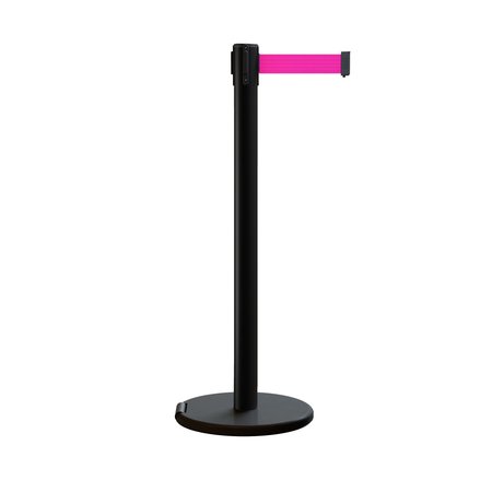 MONTOUR LINE Retractable Belt Rolling Stanchion, 2.5ft Black Post  11ft. Fl.Pnk ME630-BK-FPK-110